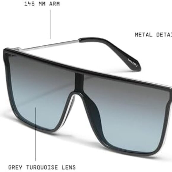 New Quay Nightfall Remixed Black Silver Frame/Grey Turquoise Lens Sunglasses - Picture 5 of 8